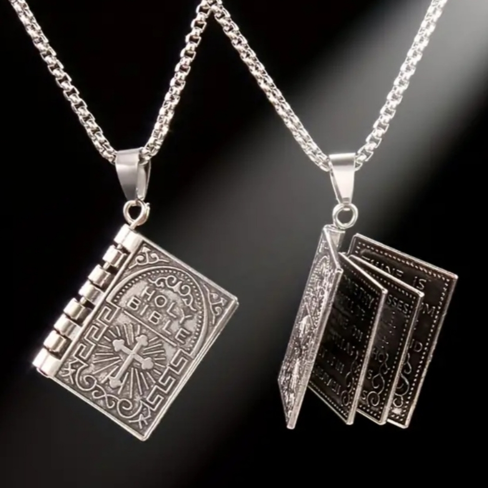 NWOT Lord's Prayer Bible Necklace Stainless Steel Unisex 70cm